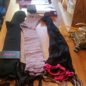 Black and Pink Lace Thigh High Stockings